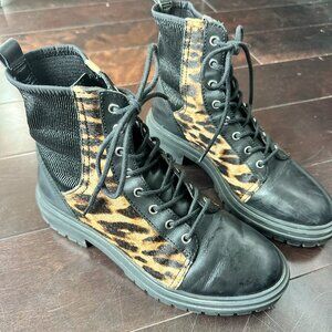 Vince Camuto Bestenda Leopard Print Combat Boots - Leather/Cow Hair, 7 \ 37.5